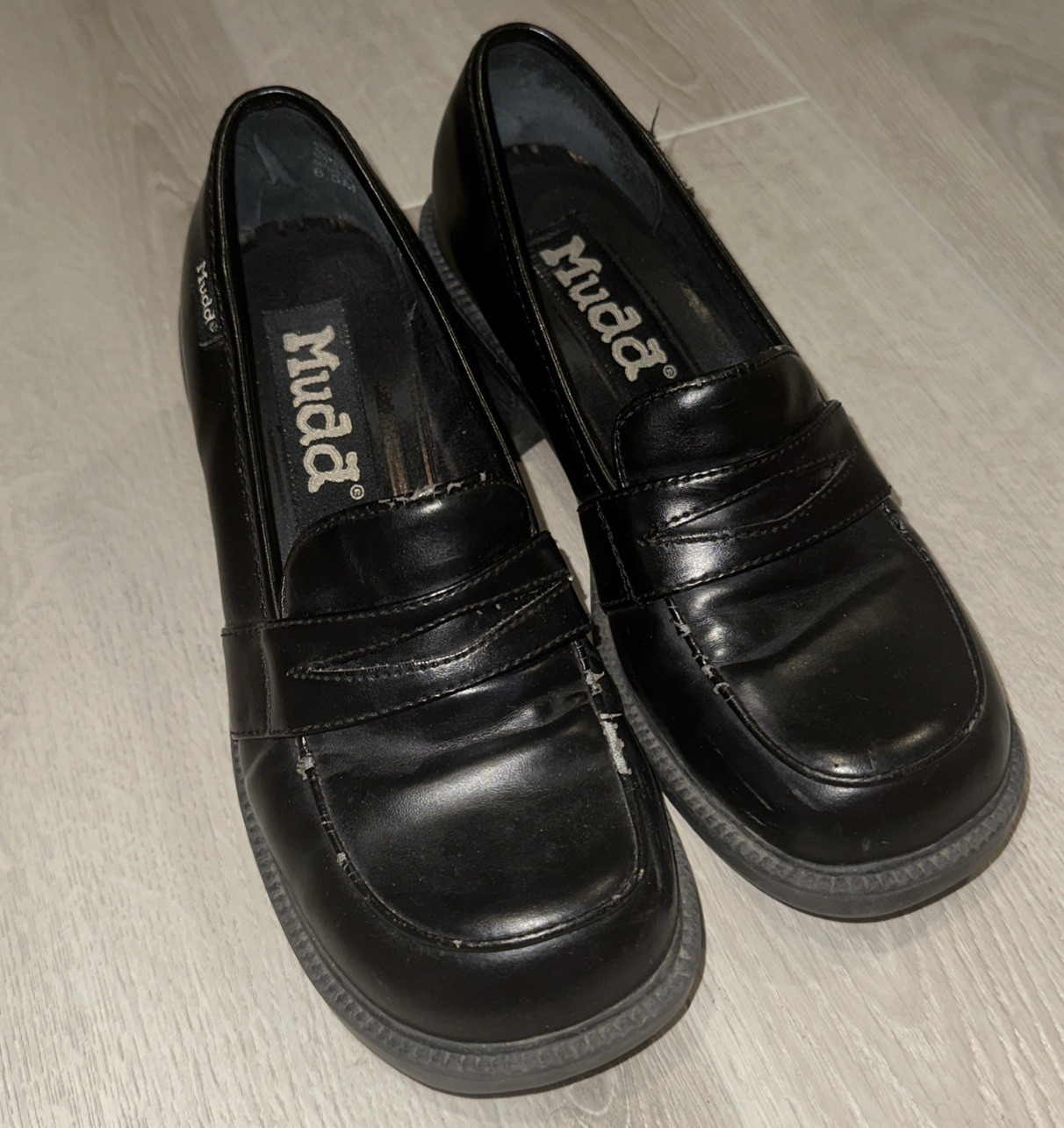 Vintage Mudd Chunky Platform Penny Loafers Grunge 90s Y2K Block Heel 6.5 Black