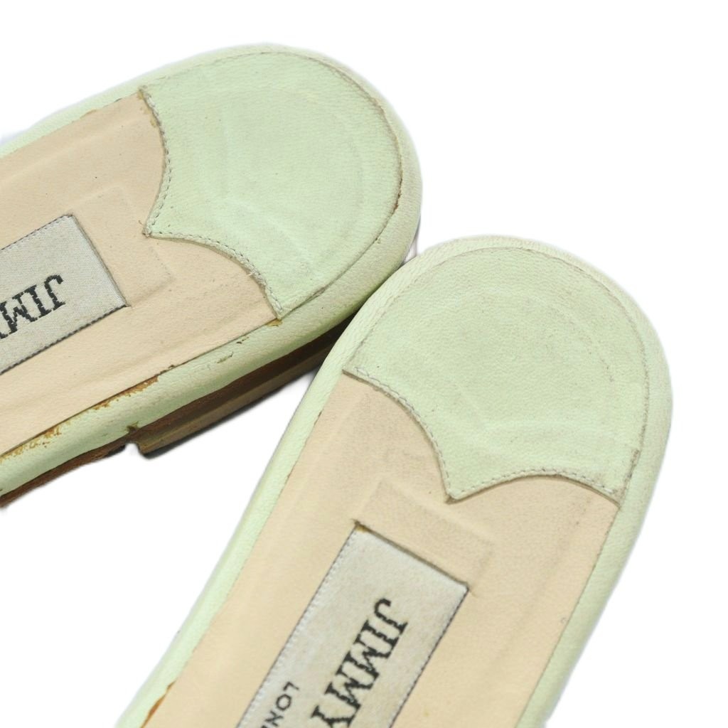 Jimmy Choo Women’s Flat Sandals Beaded Flower Embroidery Green 9cm/3.5″ B