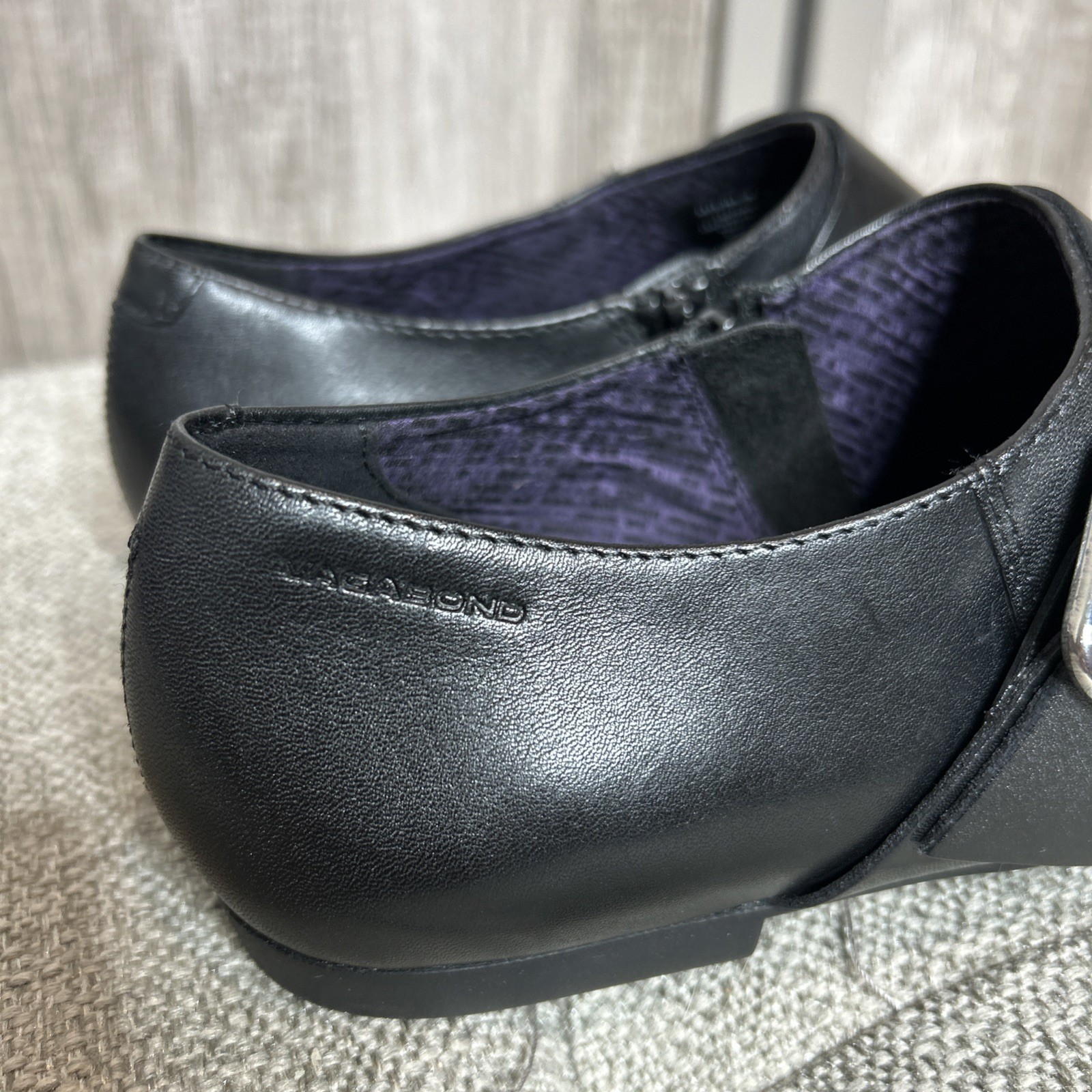 Vagabond Black Kaitlin Leather Buckle Women Shoes Pointed Toe Buckle Zip Size 38