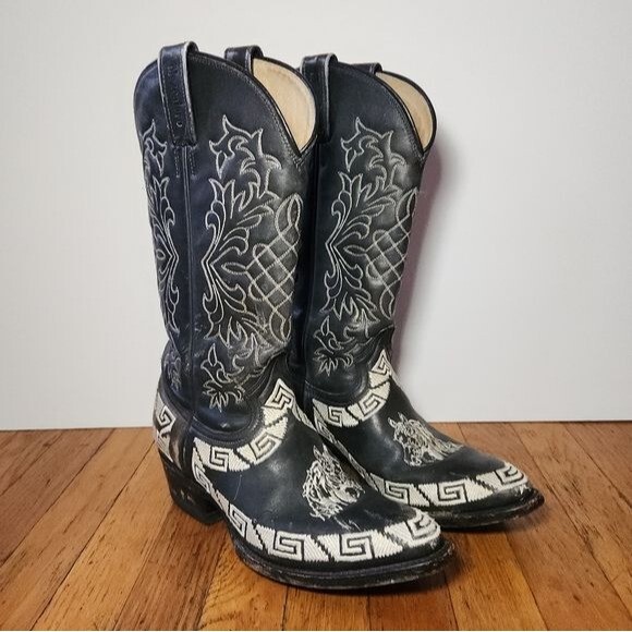 MEZCALERO Black Horse Embroidered Cowboy Boots