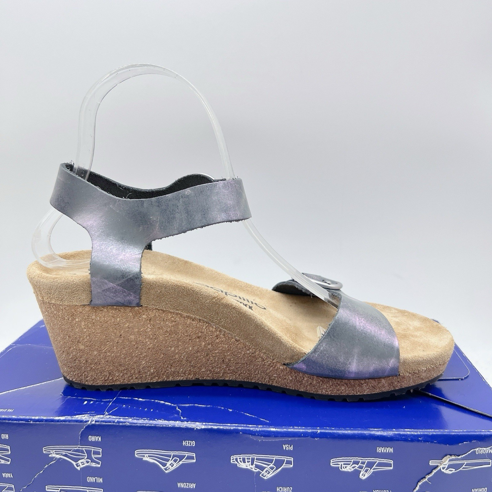 Birkenstock Papillio Soley Ring Buckle Sandal Metallic Black Wedge EU 38
