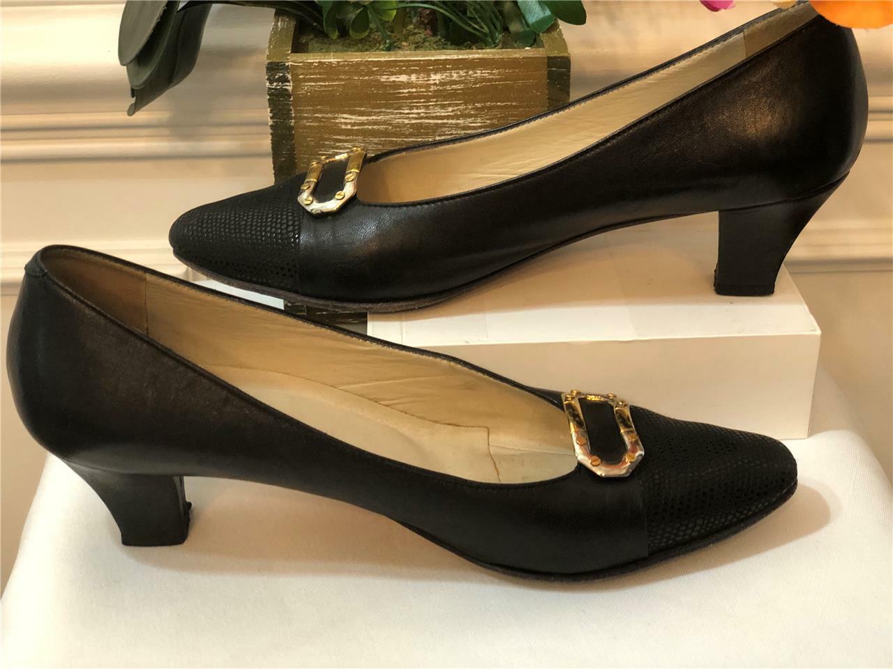 BALLY Italy Soft Black Leather Nappa Flex Semi Round Toes Pumps Sz 8N