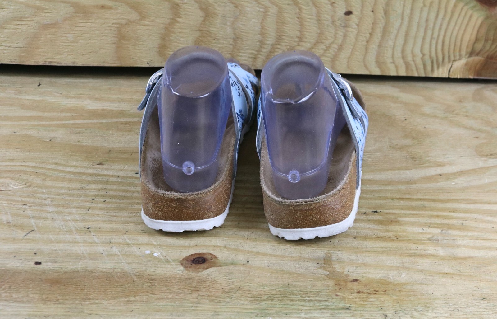 Birkenstock Papillio Sandals Womens L7 Blue Floral Leather Tabora Slides