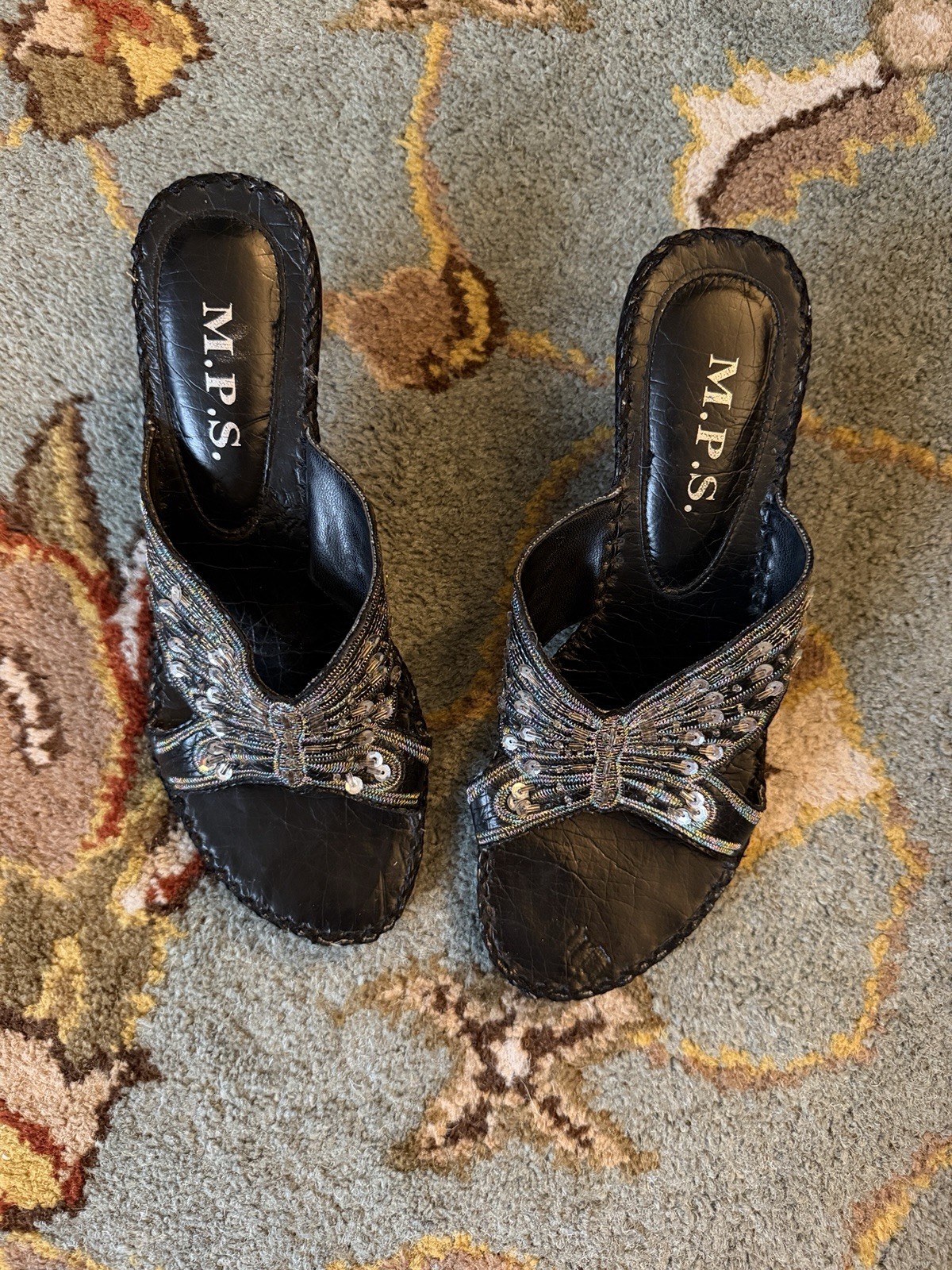 Black Y2K Sequin Butterfly Kitten Heels with silver butterfly embellishment MPS