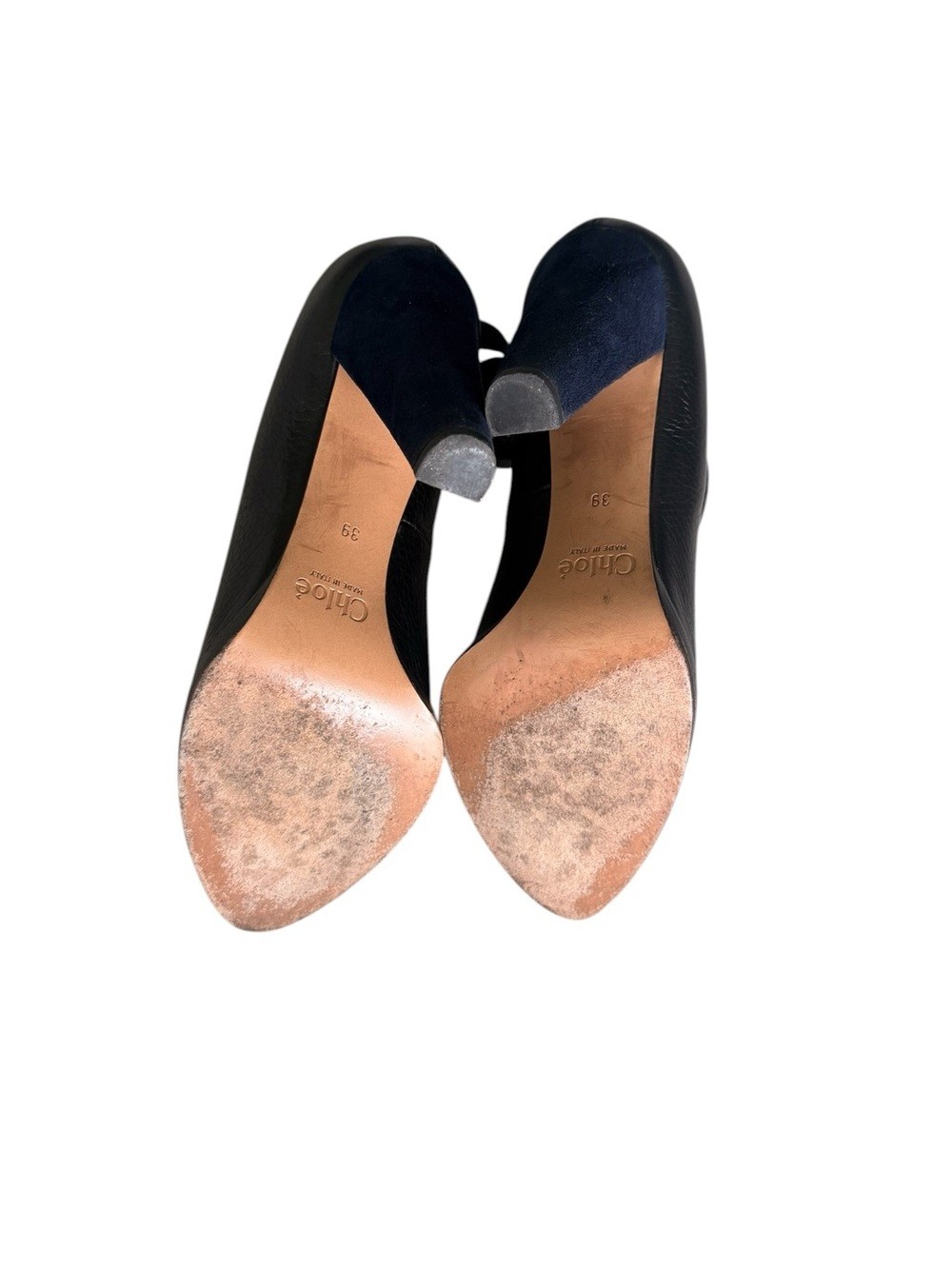 Chloe Black & Blue Leather Suede Ankle-Strap Pointed-Toe Pumps Size 8.5