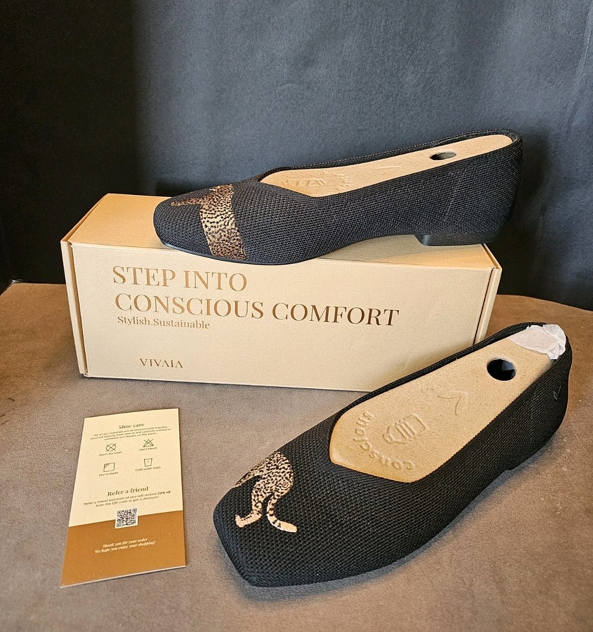 VIVAIA Margot 2.0 Black Cheetah Square-Toe V-Cut Flats Shoes EU 39.5 NIB