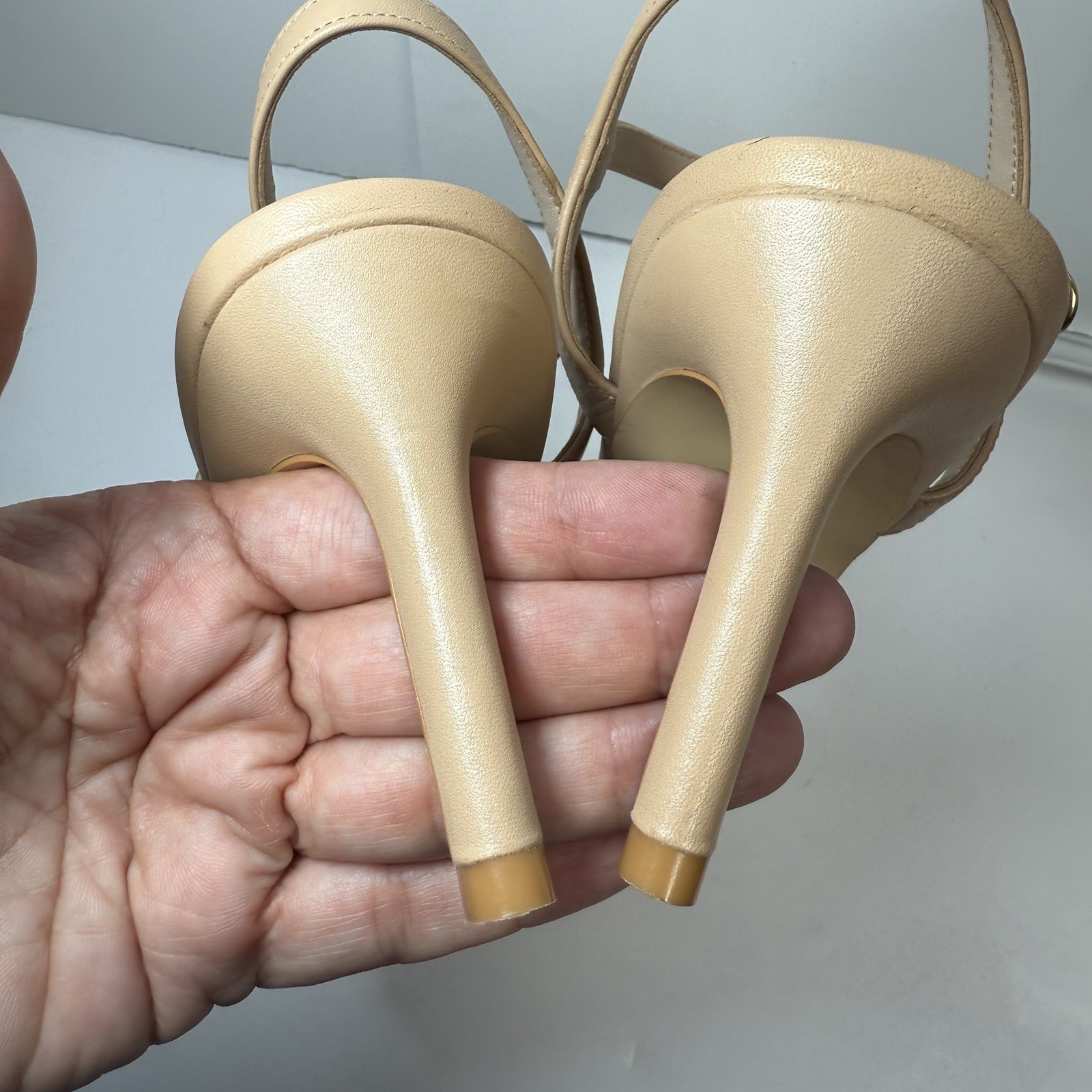 Stuart Weitzman Dancer Twistie Leather Sandal Heels In Golden Beige Sz 9.5 New