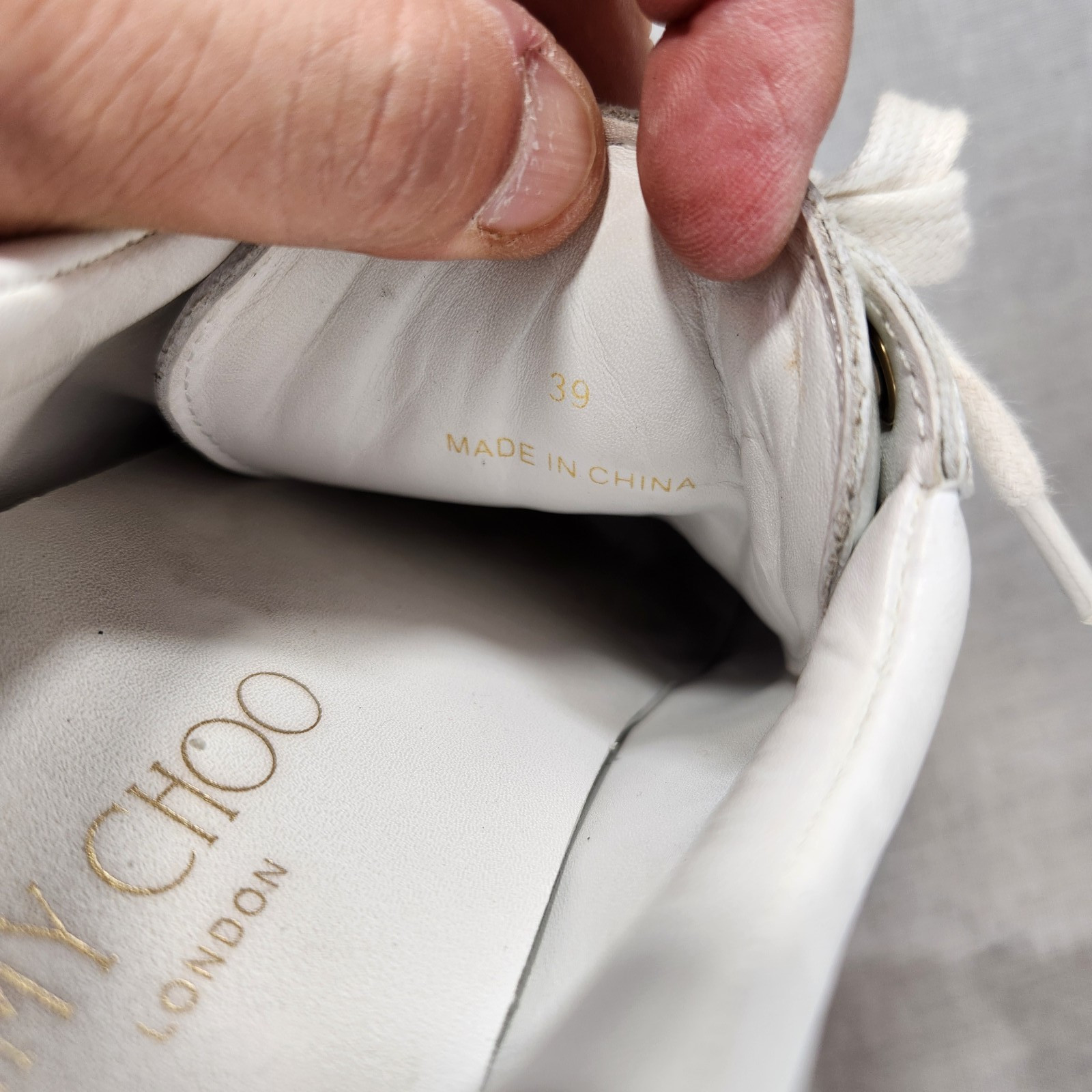 Jimmy Choo Womens Size 8 Rhinestone White Leather Lace Sneakers SEE DESCRIPTION