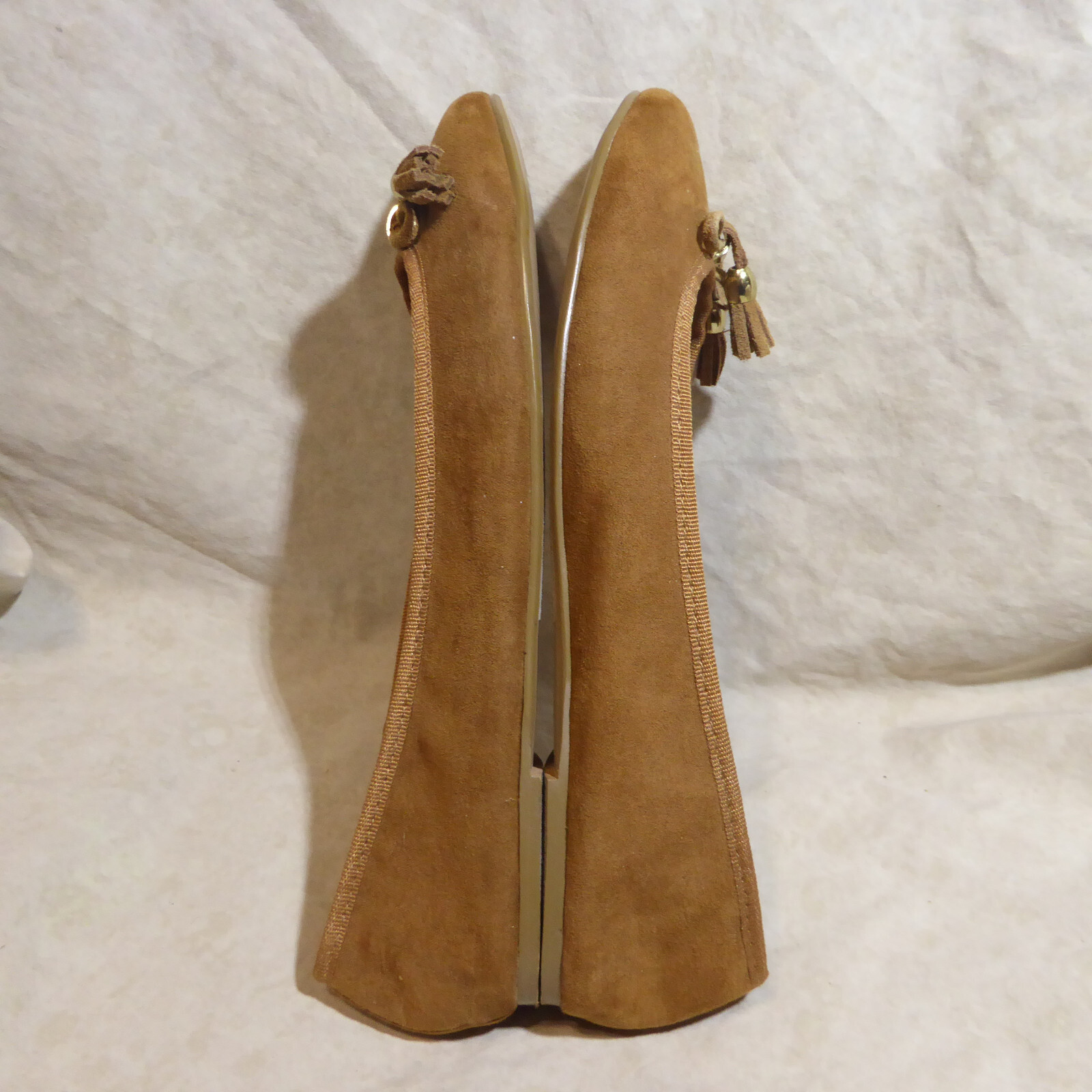 🩰 David Aaron Ballet Flats sz 8.5 M Butterscotch Brown Suede; Tasseled Bows