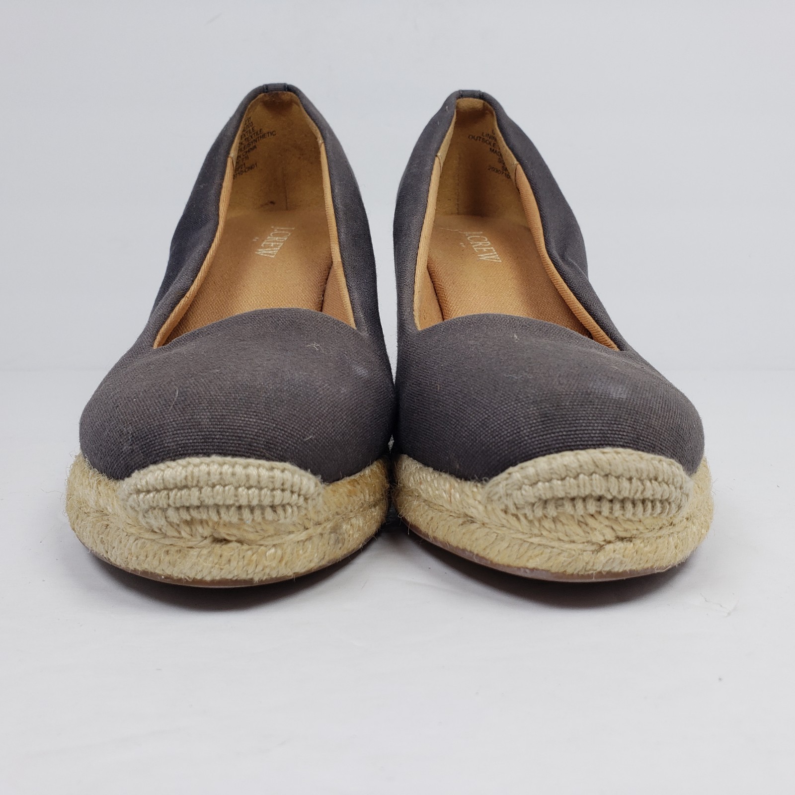 J Crew Womens Sz 7.5 Blue Canvas Slip On 3.25″ Heel Espadrille Wedge Pumps Shoes