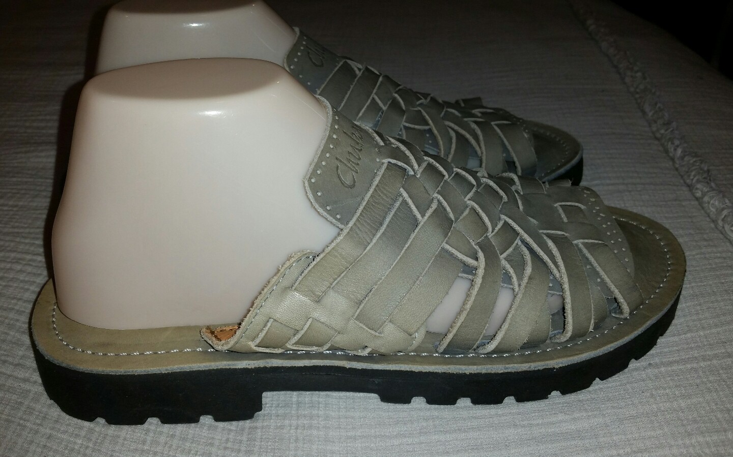 Gray Leather Sandals Strappy Woven Slip On CHUBASCO Mens 5 Womens 7 Unisex