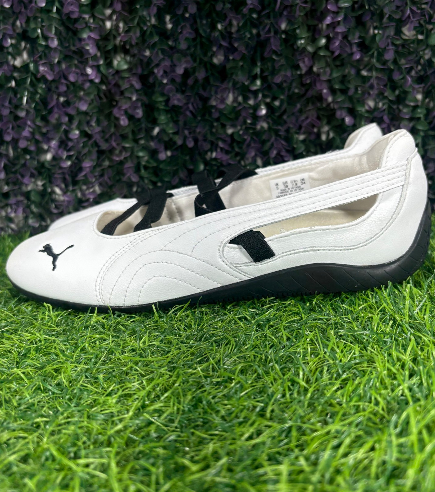 Puma Speedcat Women’s 7.5 White Black Cow Leather Ballet Sneakers Shoes