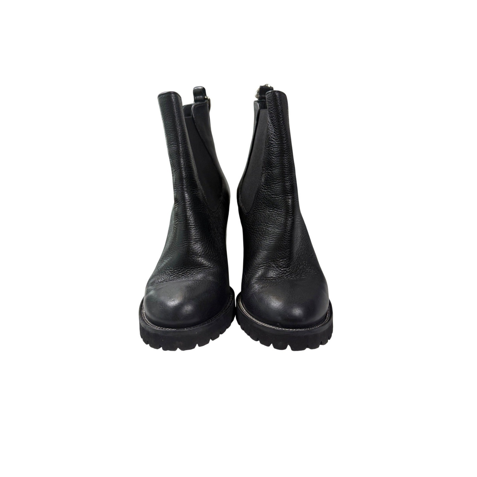Evaluna Black Leather Lug Sole Block Heel Chelsea Boots Made in Italy Size 39