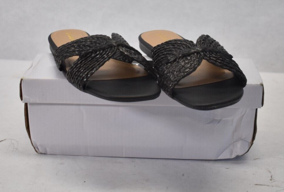 Bamboo Eclipse Black Woven Womens Sandals Slip On Open Toe Shoes Size 7-1/2