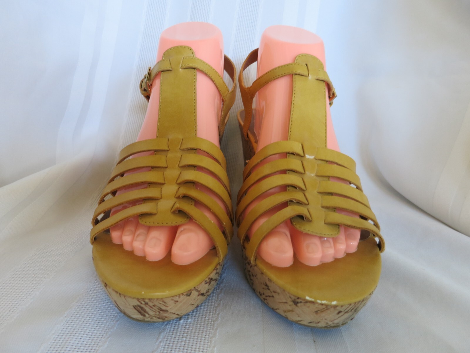 Franco Sarto Size 8 Greece 3.25″ Heel Buckle Platform Sandals Mustard Yellow
