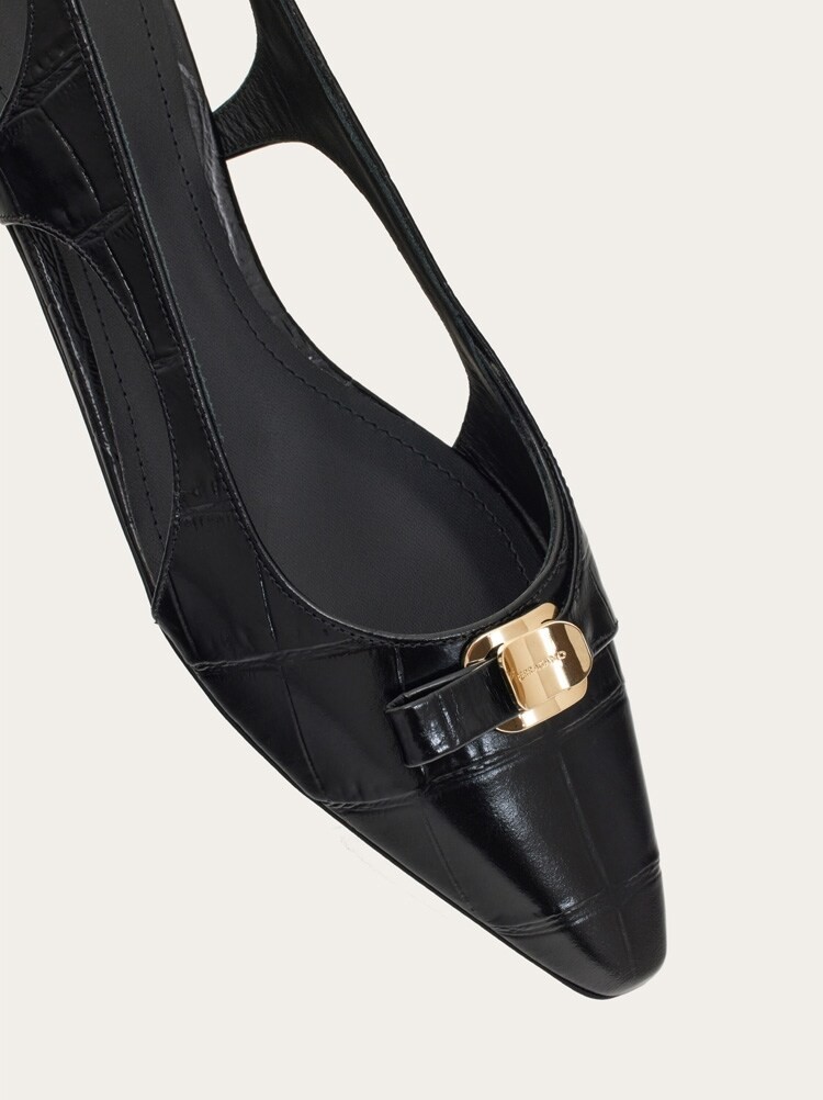 FERRAGAMO WOMEN’S BLACK LEATHER SLINGBACK SHOE MSRP $800