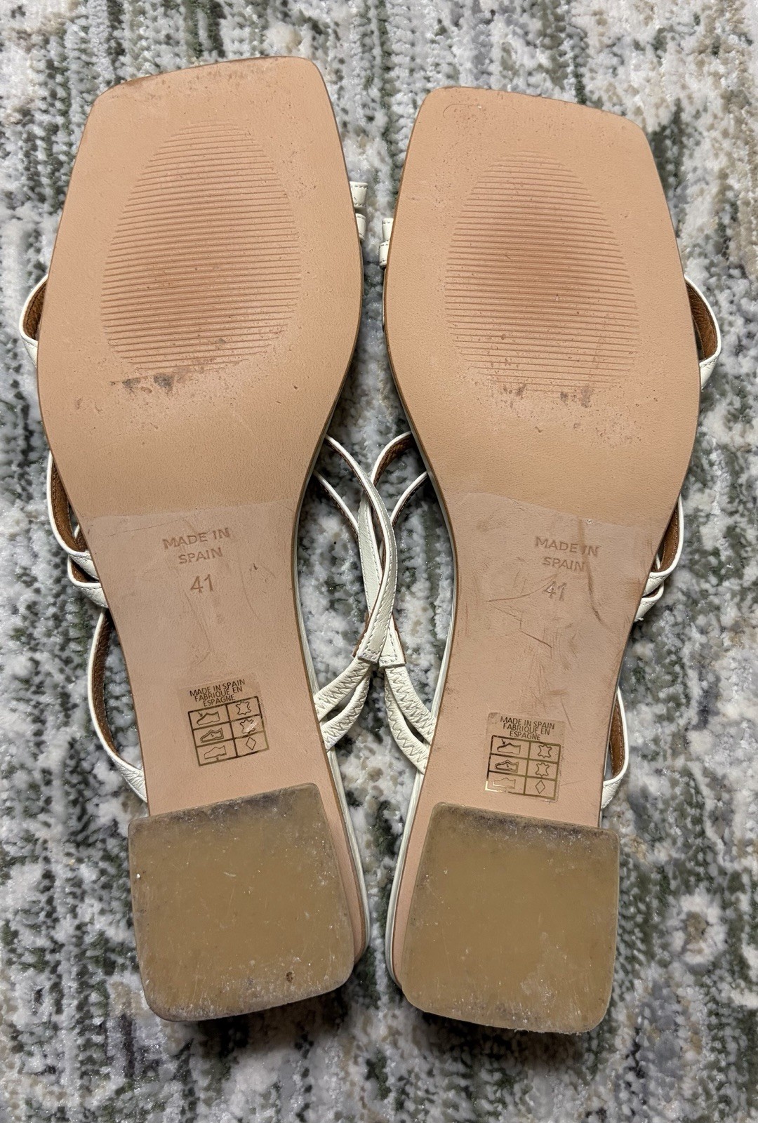 Angel Alarcon Spain White Strappy Square Toe Heeled Sandals Womens 41