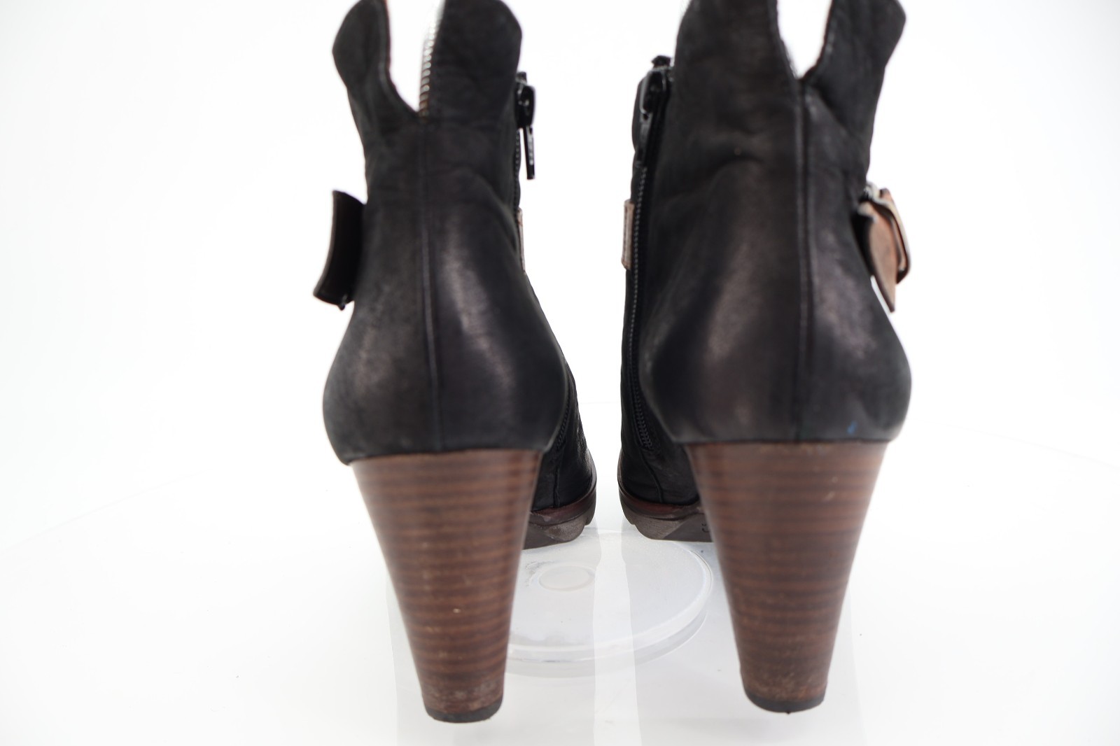 Paul Green Women’s Boot Size 9 Block Heel Black Nubuck Bootie Brown Strap