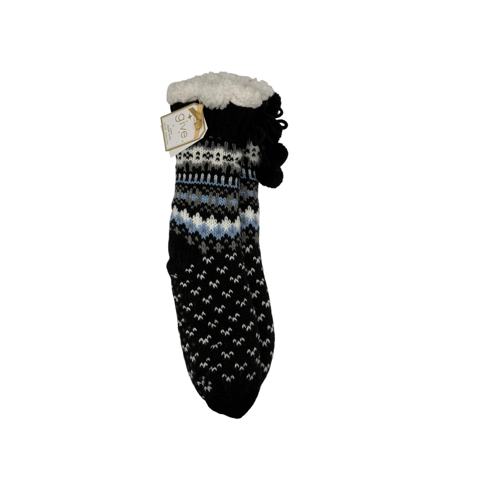 Give Ladies Fair Isle Sherpa Lined Cozy Slipper Socks One Size NWT