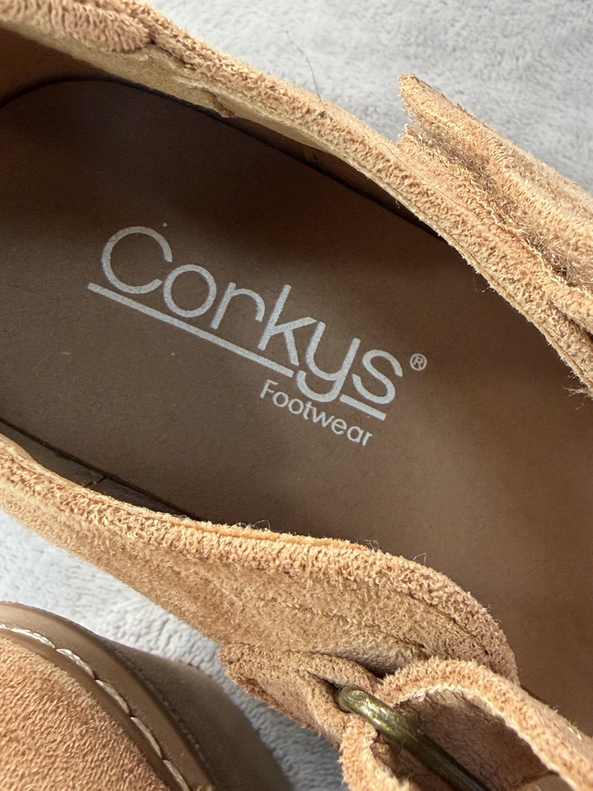 Corkys Camel Suede Mary Jane Heels Round Toe Hook & Loop Ankle Strap US 9