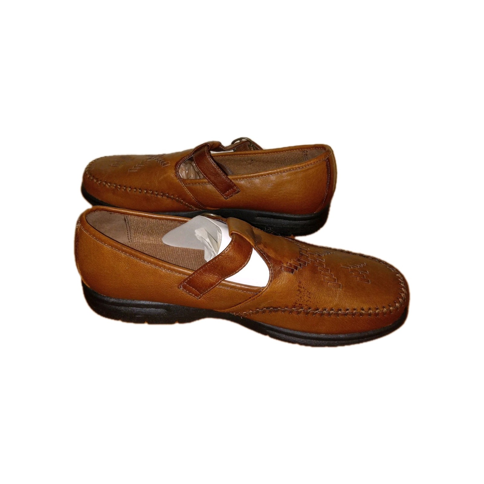 Vtg Sonoma Mary Jane Loafers Womens 11 Brown Woven Leather Buckle Preppy Boho