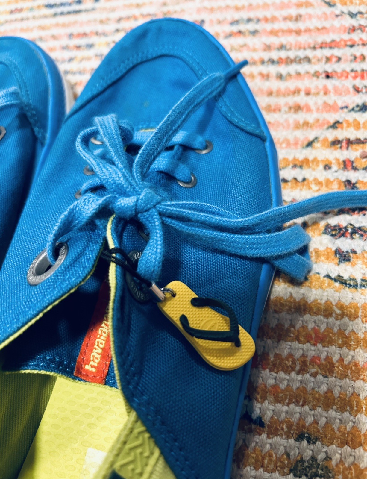 Havaianas Lace Up Beach Sneaker Flat size 9W/ 8M Canvas Shoes Blue/Green