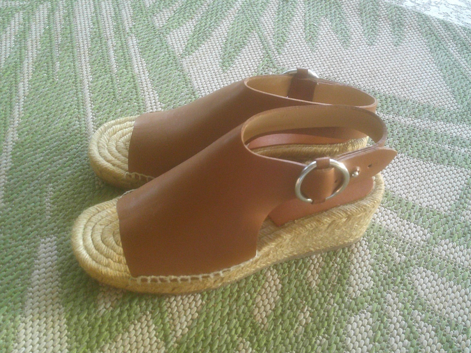 Rag & Bone Tan Leather Calla Espadrille Sandals O-ring Buckle 37.5 US 7.5 NWOB