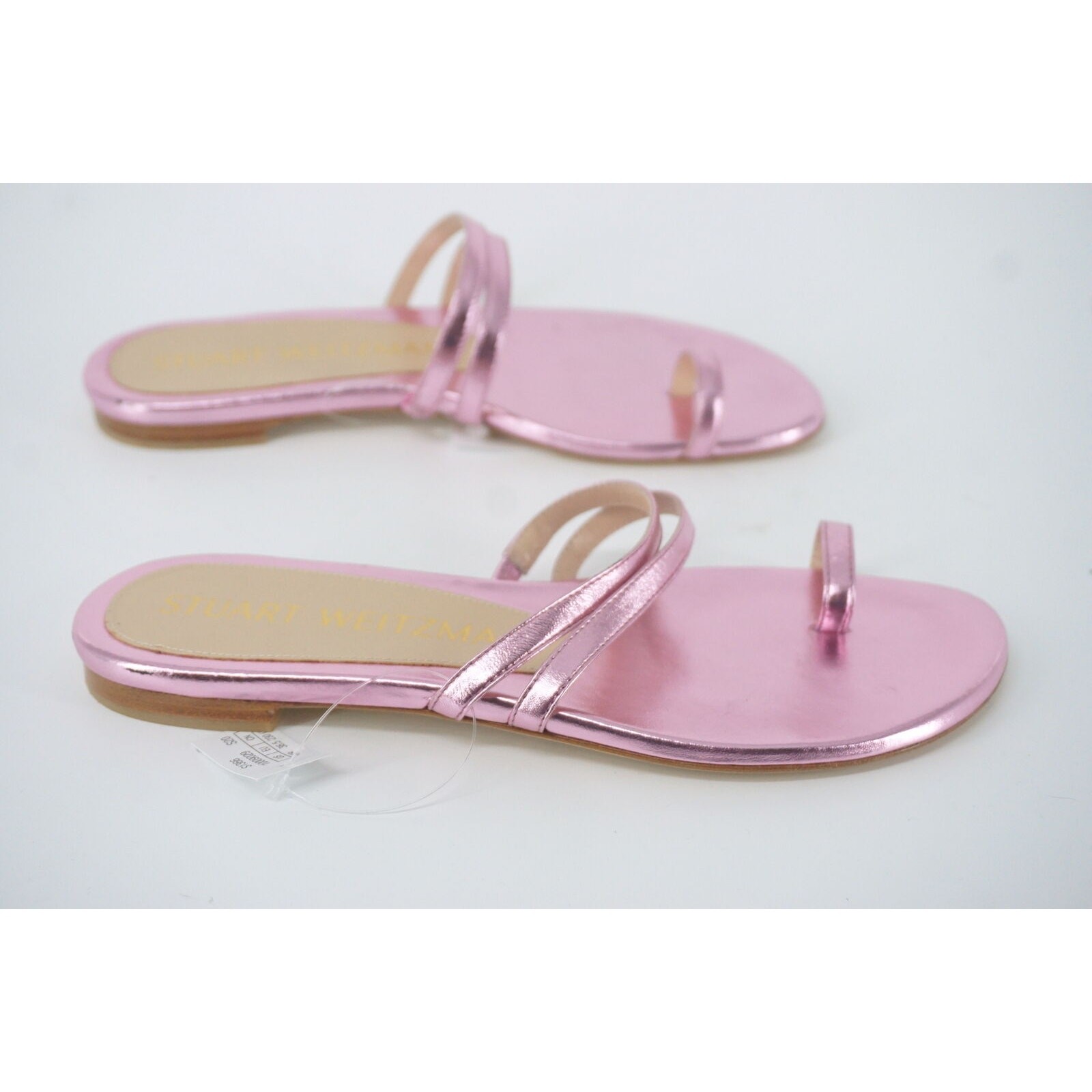 Stuart Weitzman Leonita Slide Pink Metallic Leather Sandals Size 6 New Flat $350