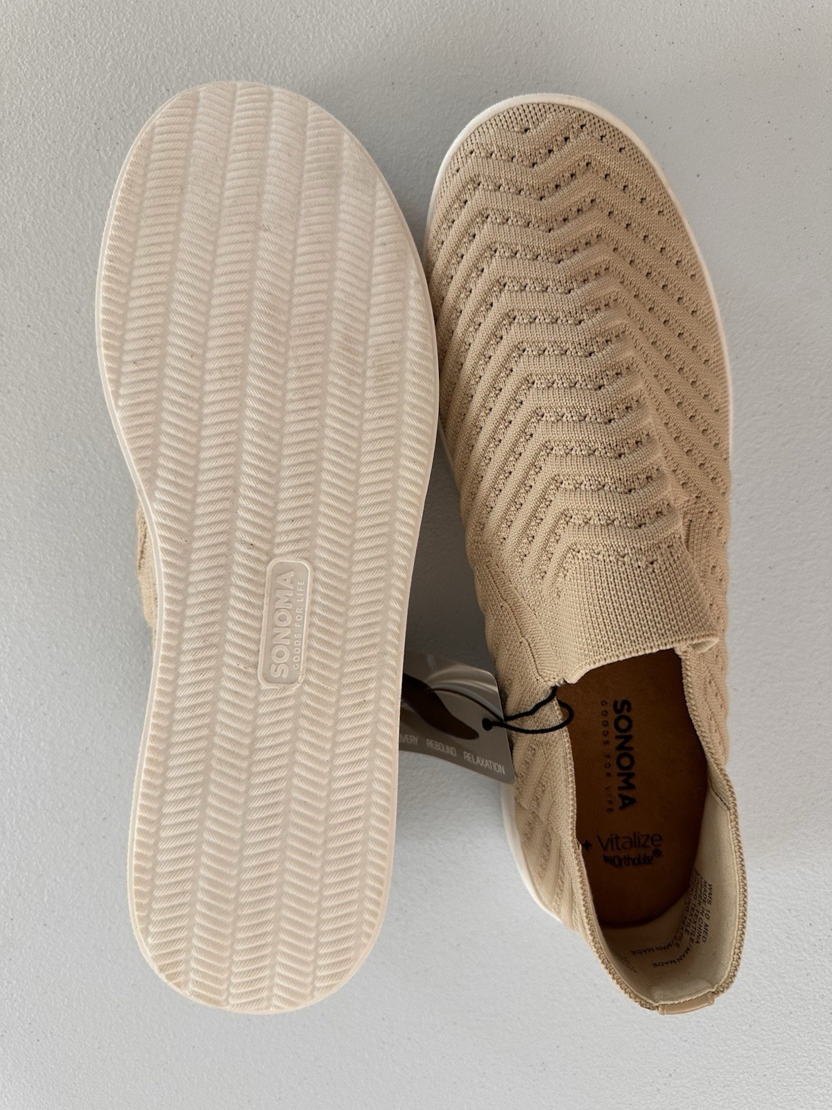 Sonoma Goods For Life Women’s Beige Knit Ortholite Slip-On Flats 10 M Chevron