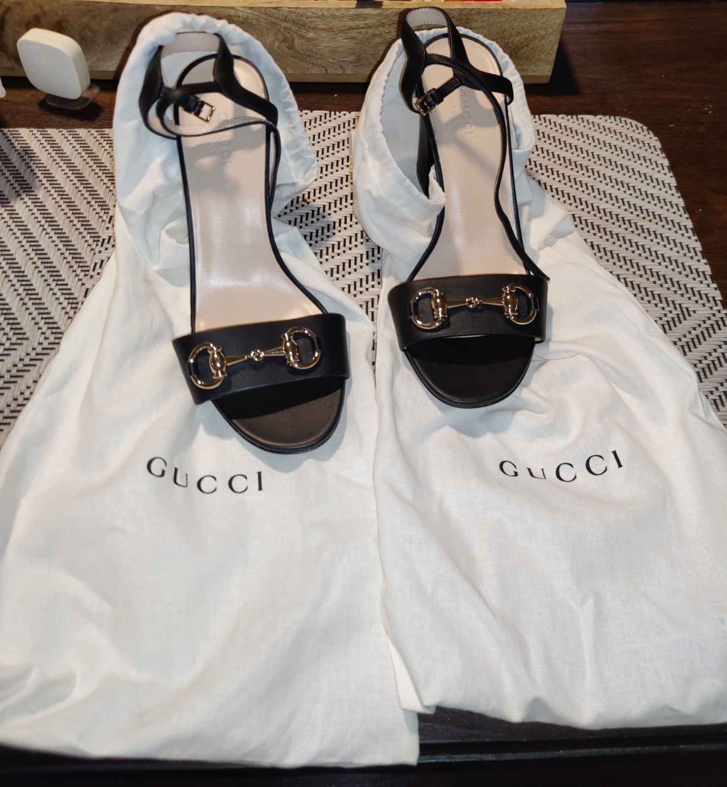 Gucci Women’s Pump Horsebit Marmont Sandals Heels Shoes Black Leather 37