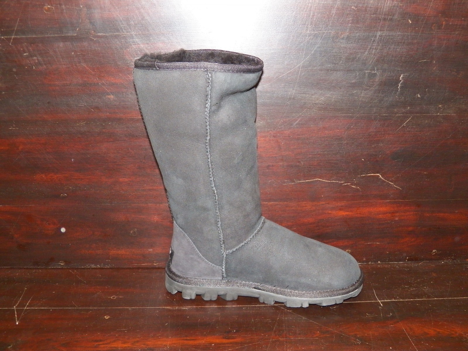 New Womens UGG Essential Tall Black Sheepskin Warm Winter Boots Rugged Heel