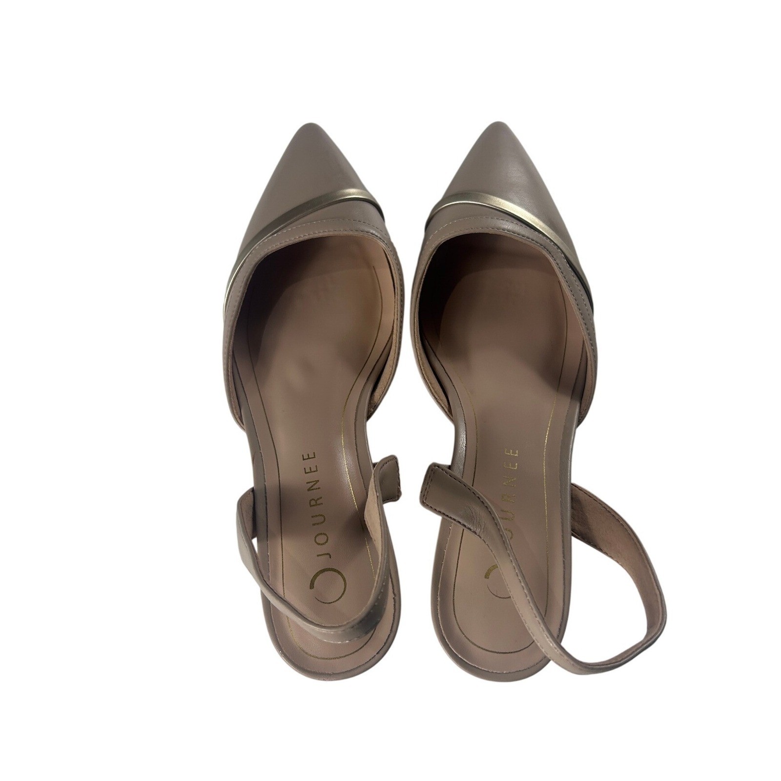 Journee Collection Nellia Taupe Slingback Kitten Heels Pointed Toe Womens 9M NEW