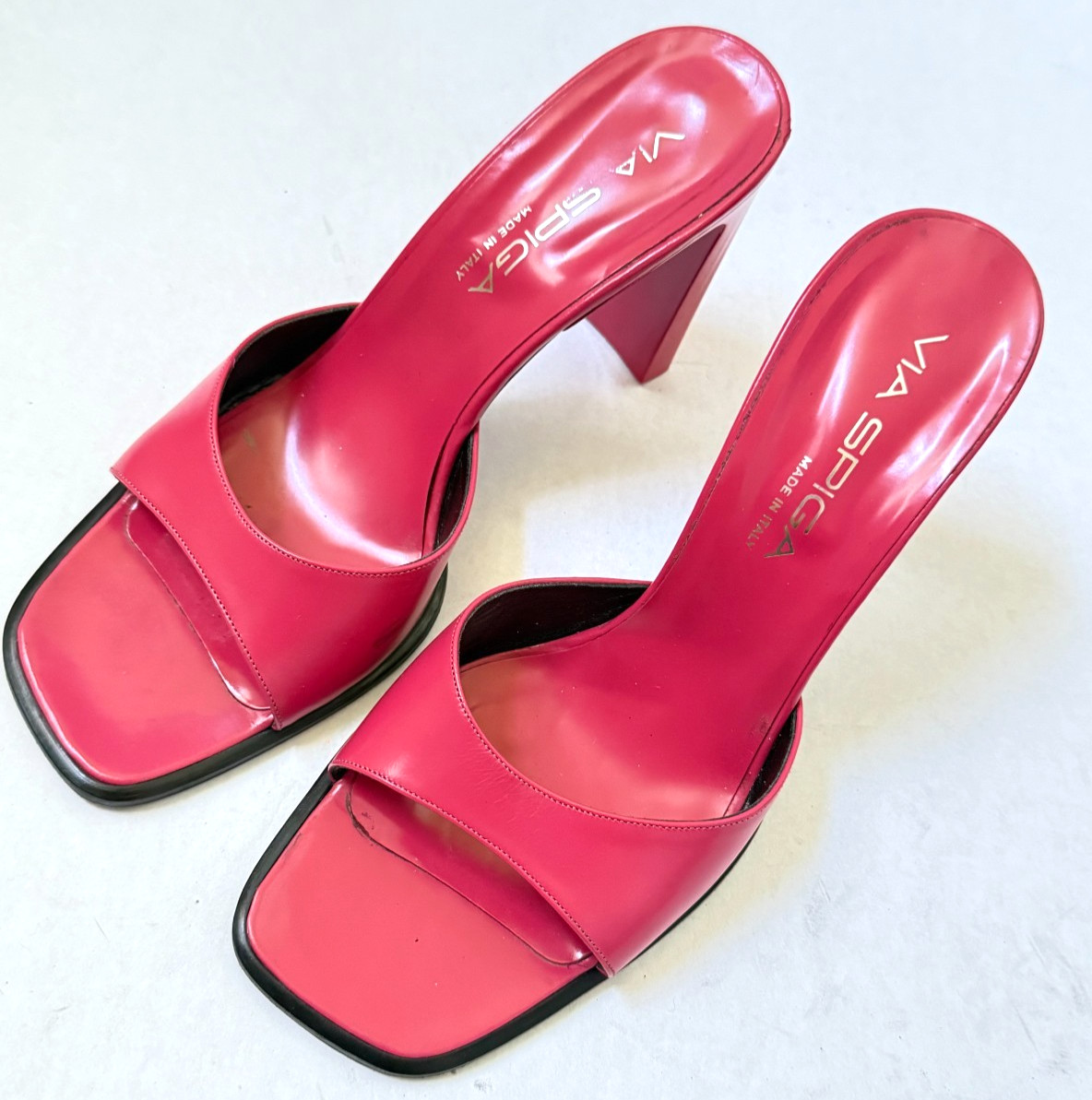 Via Spiga Pink Open Tote Slip on High Heel Sandals Womens Size 6M Made in Italy