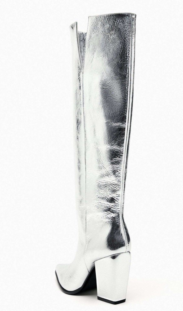 ZARA Silver Metallic Leather Boots NEW WT NB Size 36 EU/ 6 USA