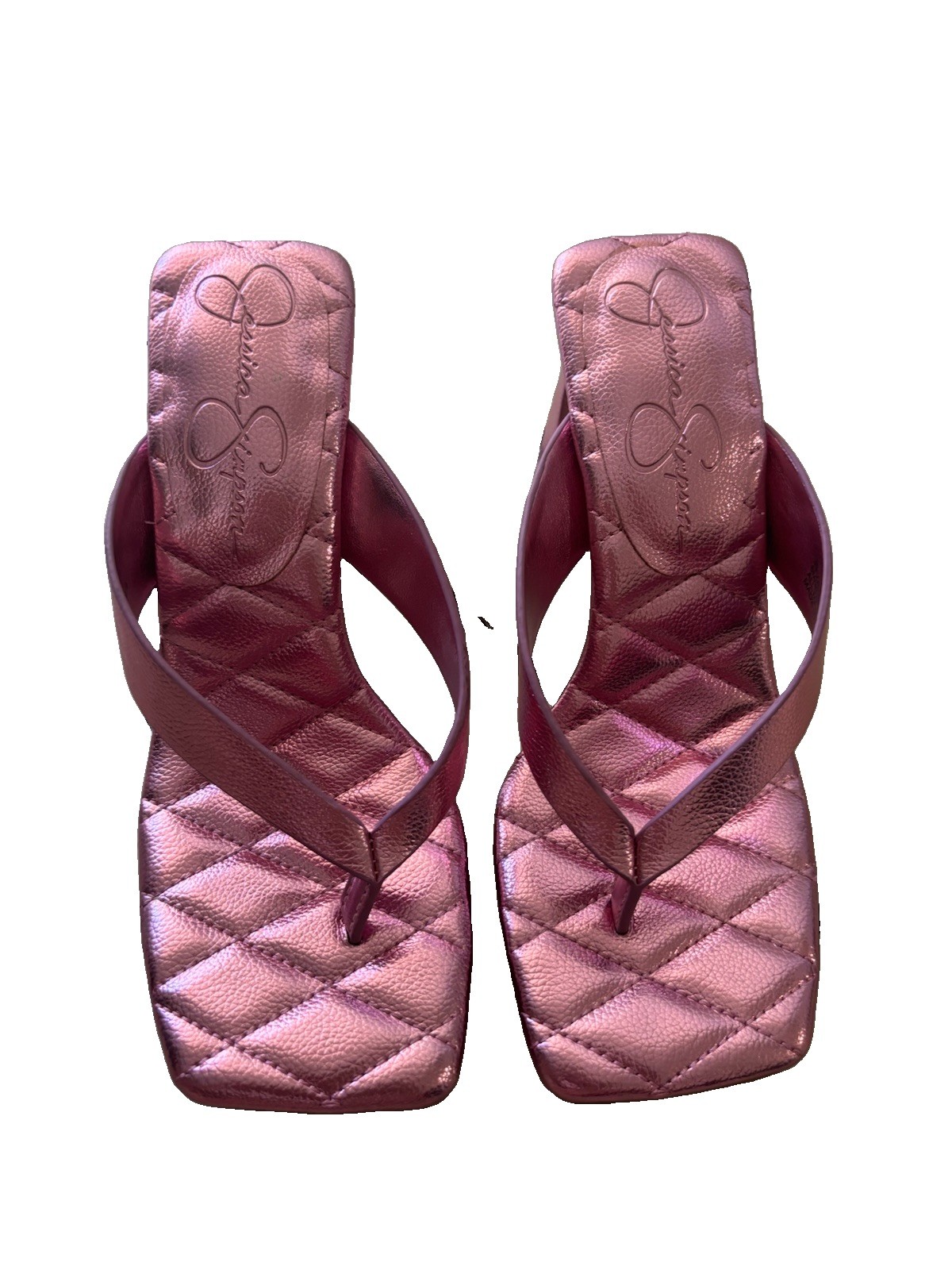 Jessica Simpson Pink Quilted Thong Sandals Block Heel Slip On Women’s US 6