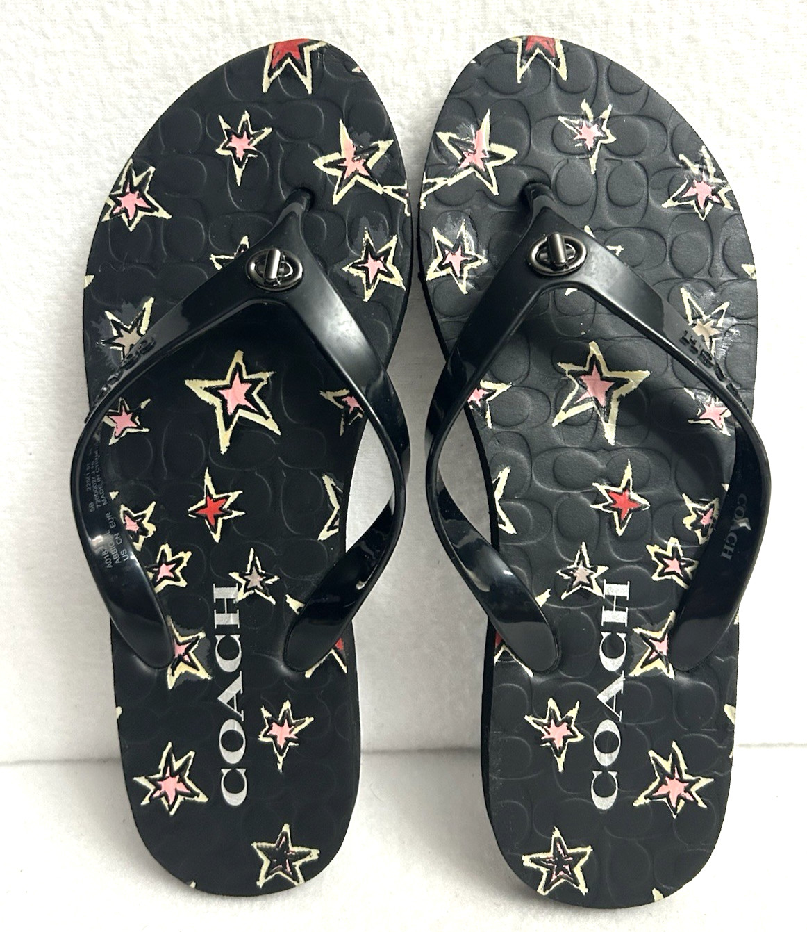 COACH Abbigail Stars Print Flip Flops Thong Sandals Women’s Size 5B Summer Beach