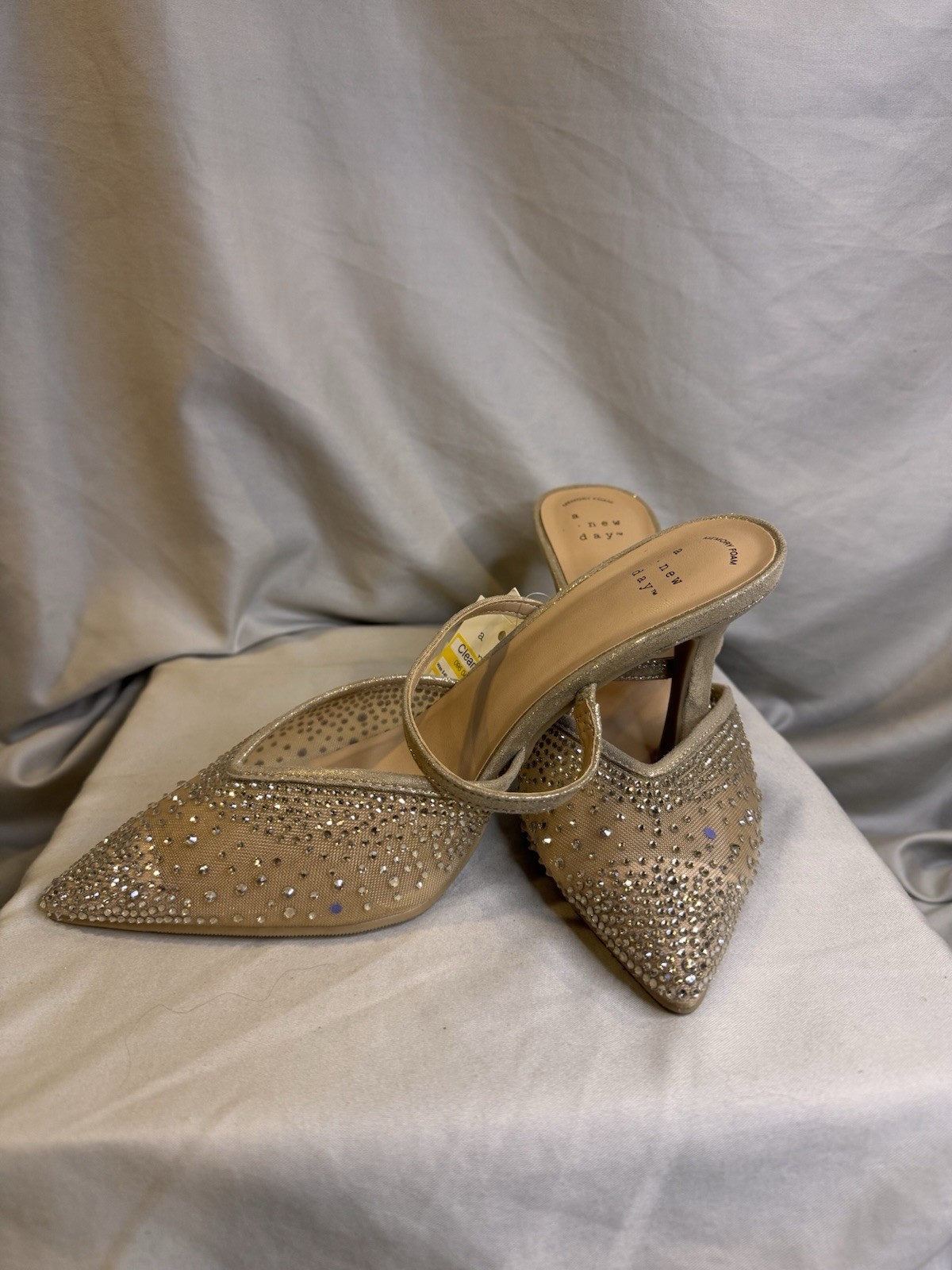 A New Day Women’s Sonia Heels with Memory Foam Insole Beige Rhinestone [A8]