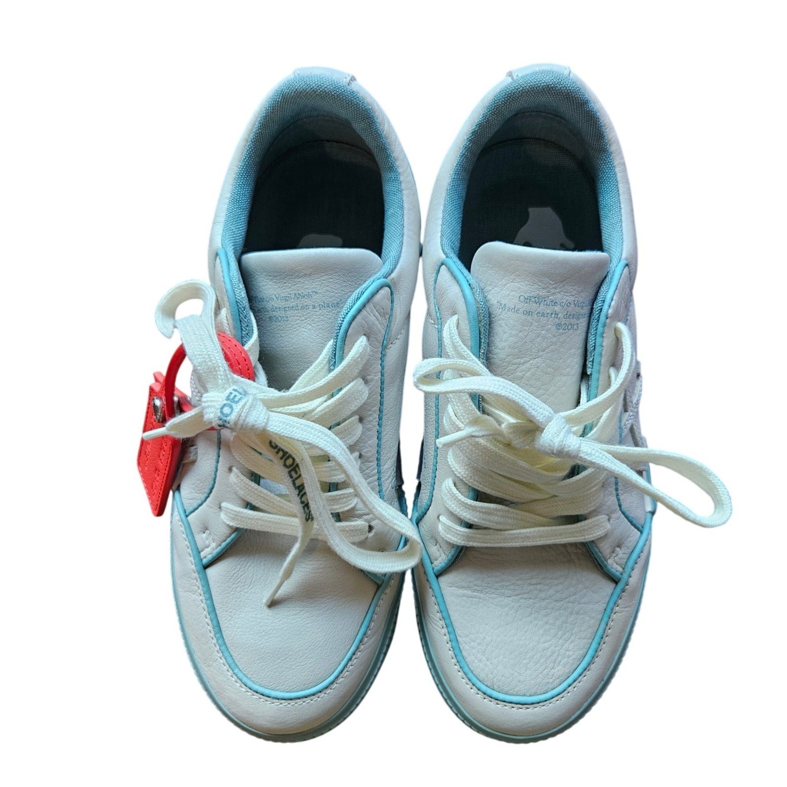 Off-White Low Vulcanized Leather Sneakers White Light Blue IT 36 Womens Shoes