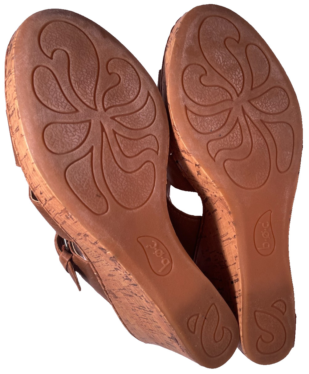 Born boc Women’s Sandals Brown Leather Size 10M US Boho Cork Wedge 3.75 in. heel