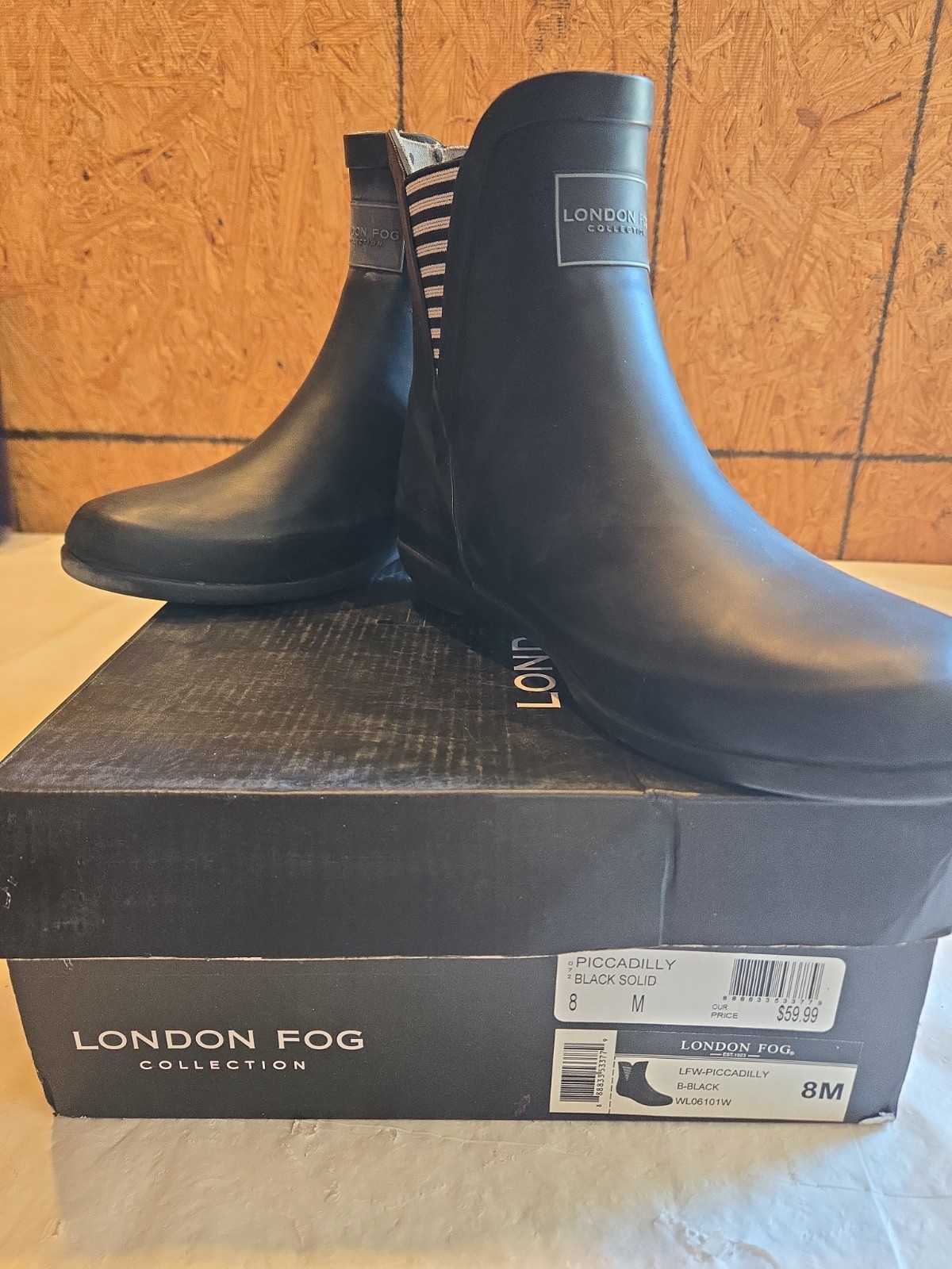 London Fog Piccadilly Rain Boots, Women’s Sz 8M,tunie black
