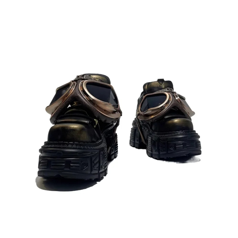 Punk Motorcycle Shoes Metal Rivet Pumps Street Rock Womens Platform Short Boots