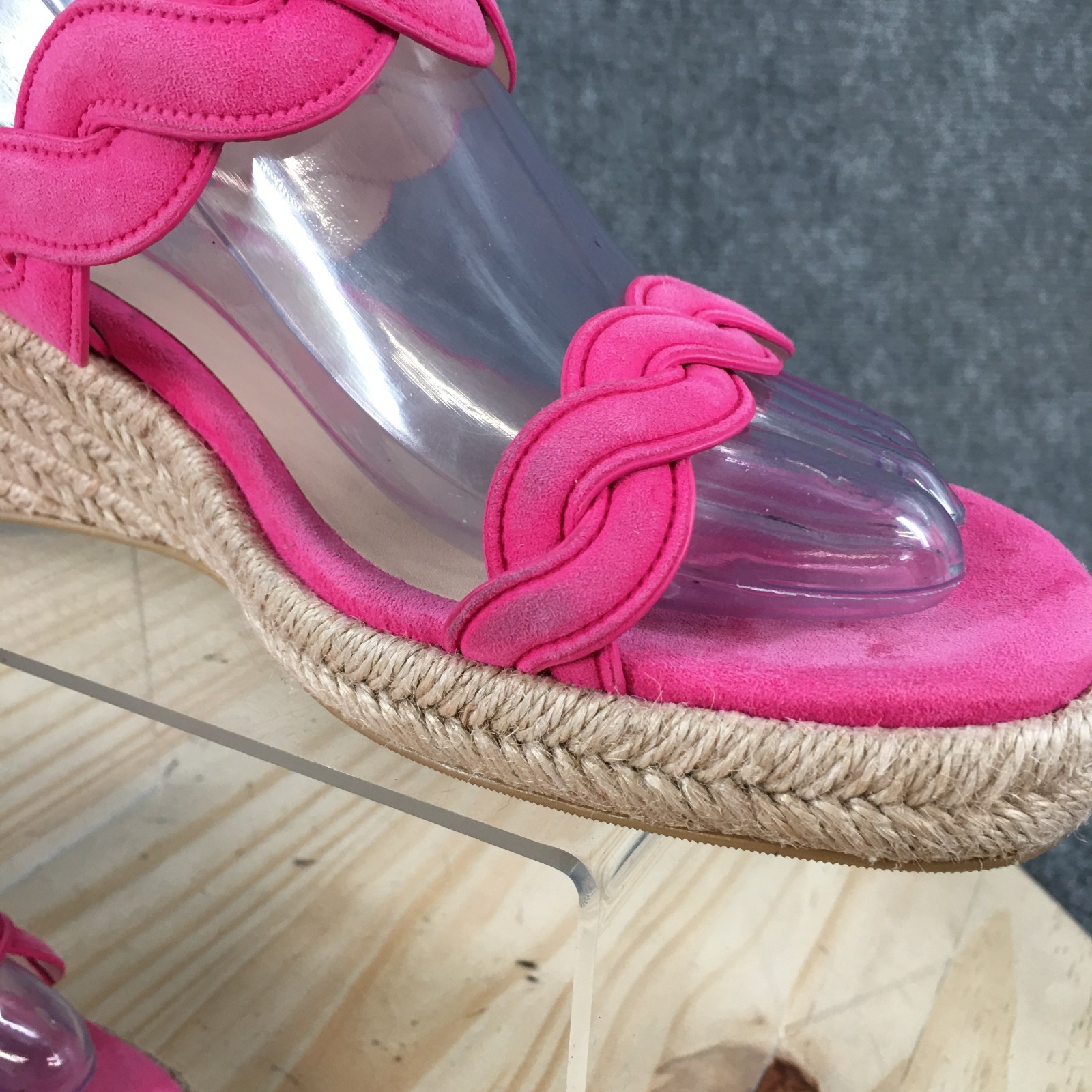 Stuart Weitzman Twistie Sandal Womens 8 Hot Pink Suede Braided Espadrille Wedges