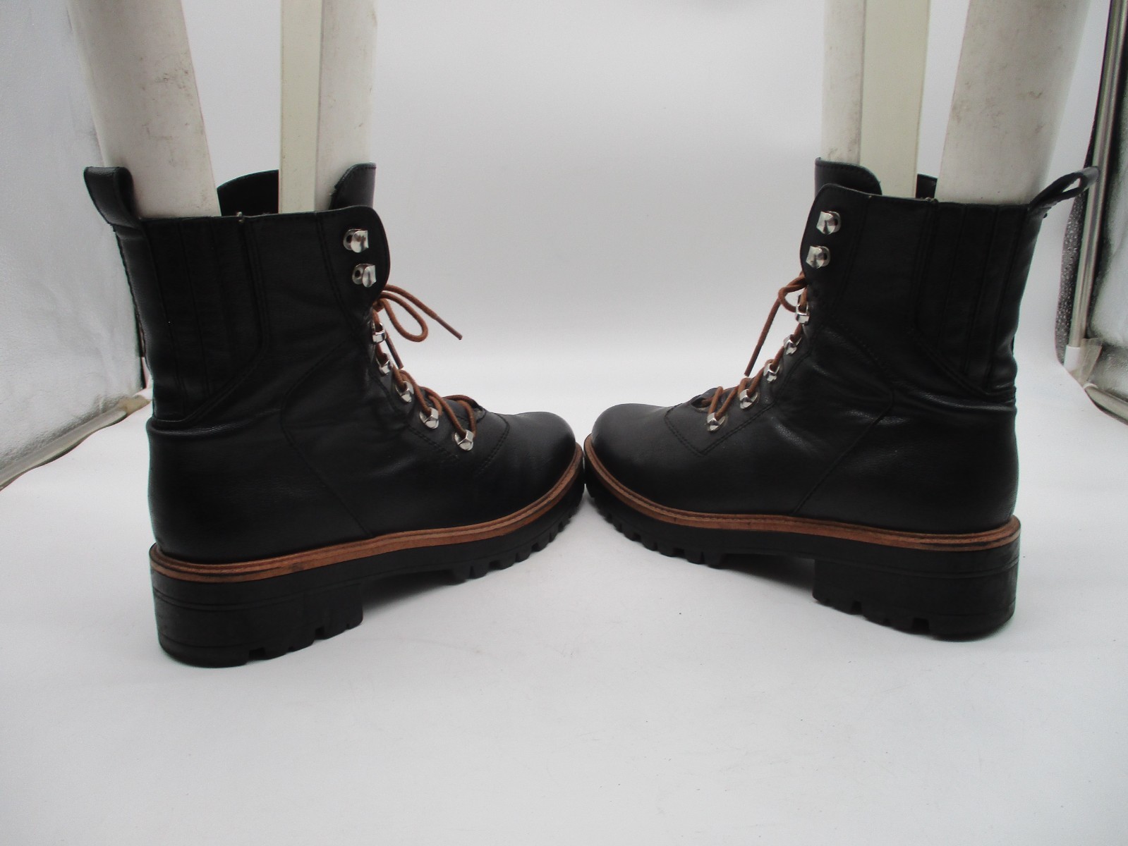 Nine West Black Lug Sole Lace‑Up Zip Combat Boots Size 8
