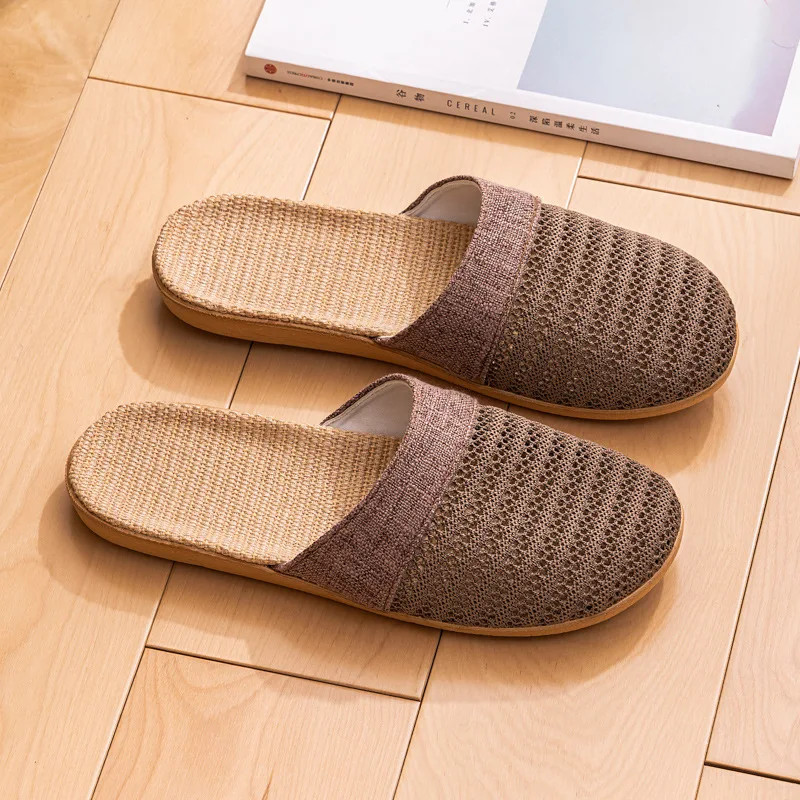 New Oriental Flax Slippers For Women Summer Indoor Home Summer Wooden Floor Slip