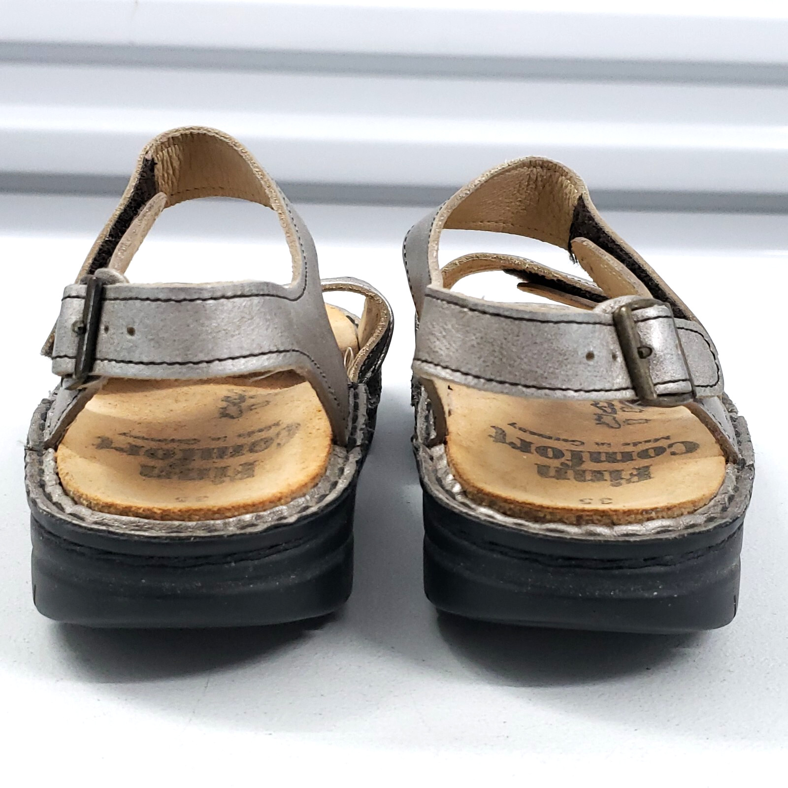 Finn Comfort SAUSALITO EUR 35 US 5 Silver Argento Leather Ankle Strap Sandals