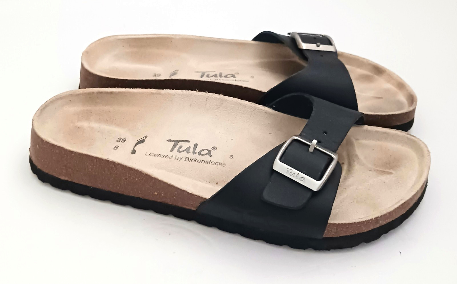 Tula Birkenstock Madrid Blk Birko Flor Single Strap Silver Buckle EU 39 8-8.5 N
