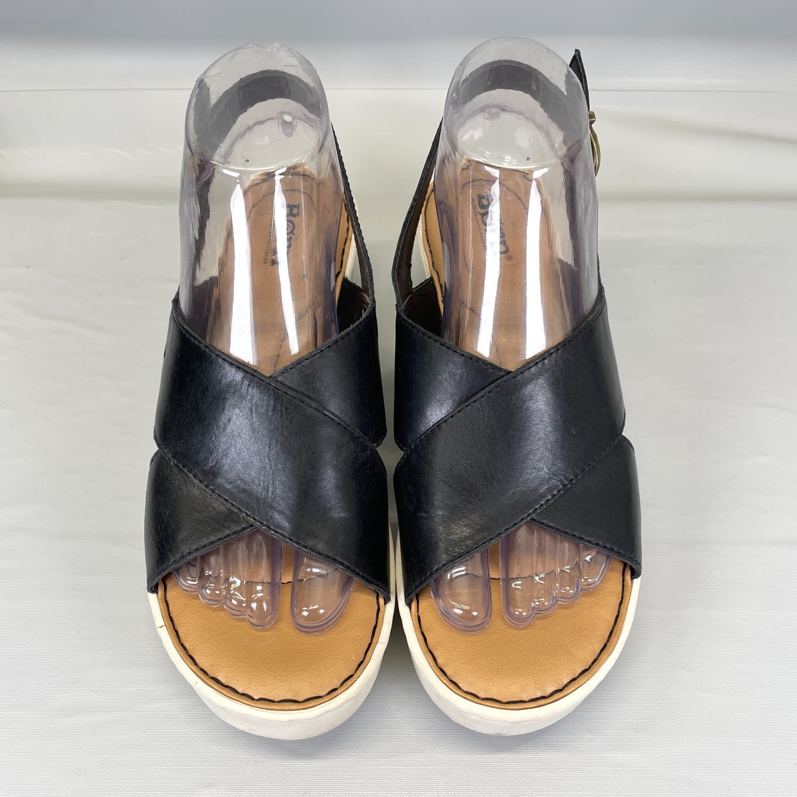 Born Santa Rose Slingback Wedge Sandals Womens Size 8 Black Leather Casual Shoes