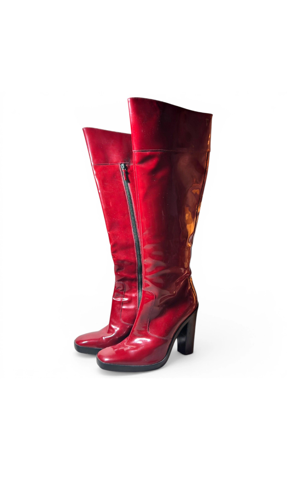 Vintage Balenciaga Red Patent Leather Knee High Boots Block Heel Woman