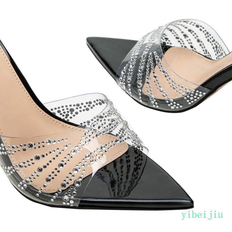 Women’s Rhinestones Clear Mules Slide Slippers Dress Formal Evening Sandals Lady