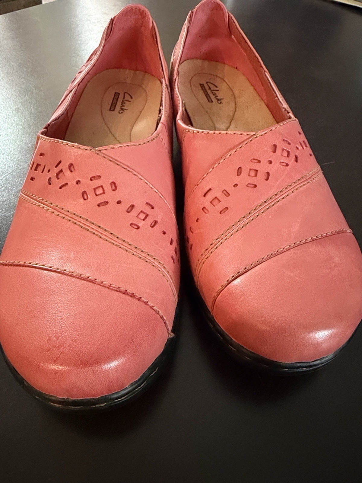 Clarks Evianna Fig4 Coral Leather Mary Jane Slip-On Comfort Shoes 9W